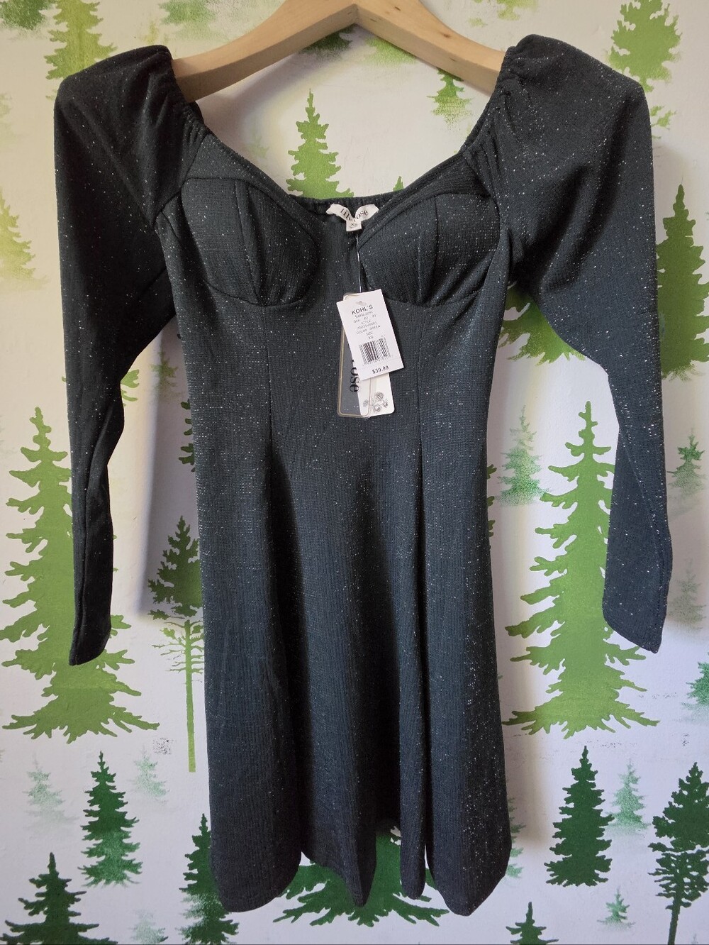 Lily Rose Black Sparkle Long-Sleeve Fit & Flare Dress